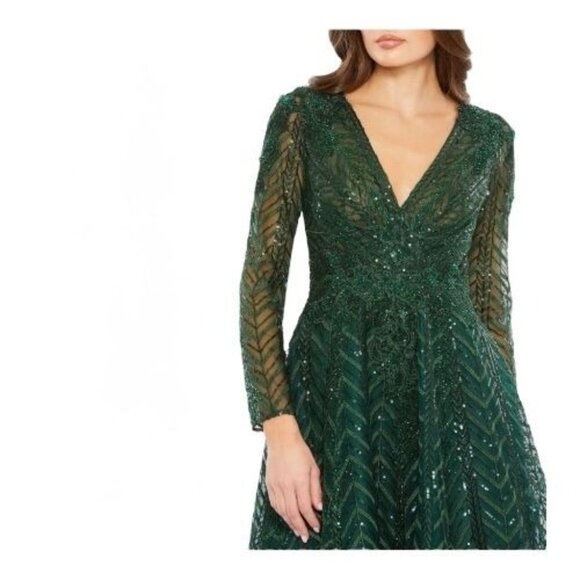 NWT MAC DUGGAL 20399 Long Sleeve Midi Party Dress Wrap Over Size14 Green Emerald - Picture 4 of 13